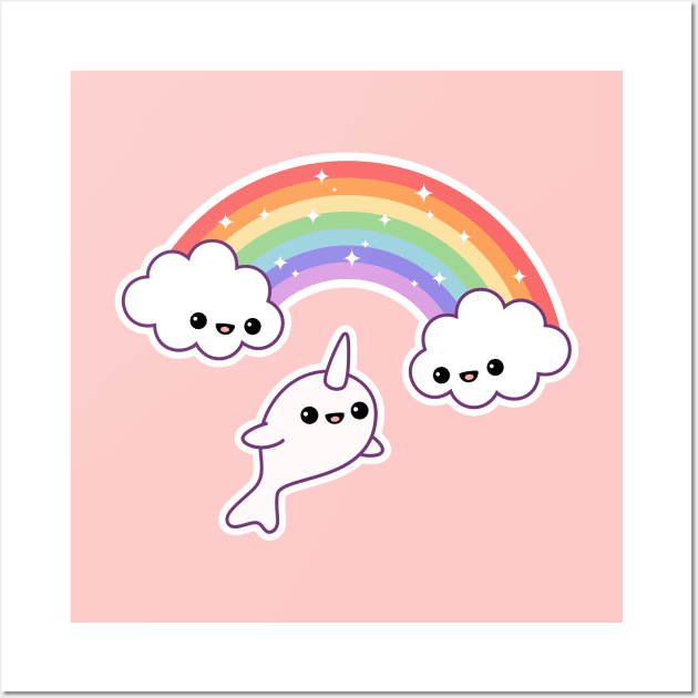 Flying Rainbow Narwhal Wall Art by sugarhai